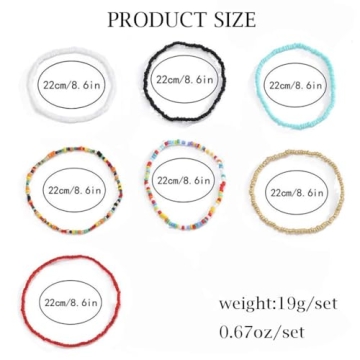 VFlowee Colorful Boho Anklets for Women - 7pcs Set