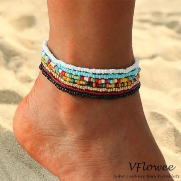 VFlowee Colorful Boho Anklets for Women - 7pcs Set