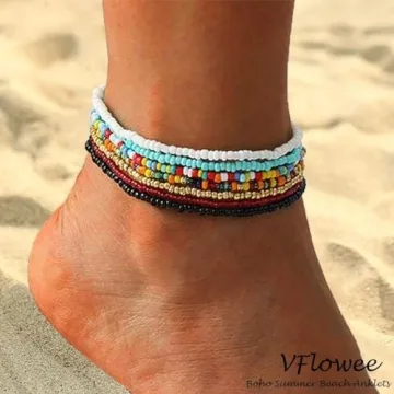 VFlowee Colorful Boho Anklets for Women - 7pcs Set