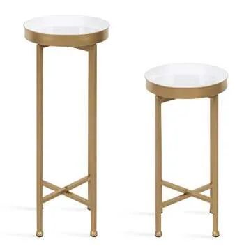 Kate and Laurel Celia Side Tables, Set of 2, Gold and White, Decorative Modern Glam End Table