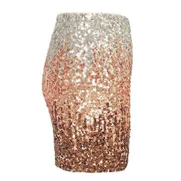 MANER Women's Sequin Skirt Sparkle Stretchy Bodycon Mini Skirts Night Out Party (XXL/US 20-22, Silver/Rose Gold/Coffee)