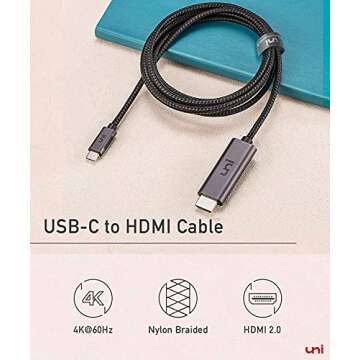 uni USB C to HDMI Cable for Home Office 3ft 4K@60Hz, USB Type-C to HDMI Braided Cable (Thunderbolt 3...