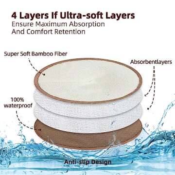 AnAnBaby Organic Bamboo Nursing Breast Pads - 10-Pack Reusable Non-Slip Nipple Pads for Breastfeeding New Moms Postpartum Essentials (5.5inch) with Washing Bags and Handbags（X-Large，Five Colors）