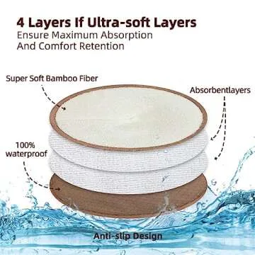 AnAnBaby Organic Bamboo Nursing Breast Pads - 10-Pack Reusable Non-Slip Nipple Pads for Breastfeeding New Moms Postpartum Essentials (5.5inch) with Washing Bags and Handbags（X-Large，Five Colors）