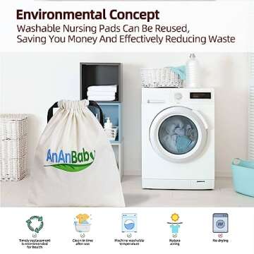 AnAnBaby Organic Bamboo Nursing Breast Pads - 10-Pack Reusable Non-Slip Nipple Pads for Breastfeeding New Moms Postpartum Essentials (5.5inch) with Washing Bags and Handbags（X-Large，Five Colors）