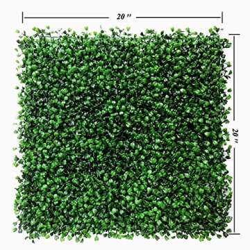 BESAMENATURE 12pcs Artificial Boxwood Hedge Panels, UV Protected Faux Greenery Mats Suitable for Both Outdoor or Indoor Decoration, 20" L x 20" W Panels, Cable Ties Included