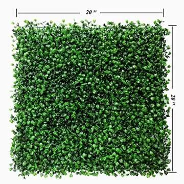 BESAMENATURE 12pcs Artificial Boxwood Hedge Panels, UV Protected Faux Greenery Mats Suitable for Both Outdoor or Indoor Decoration, 20" L x 20" W Panels, Cable Ties Included