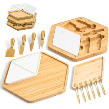 Elegant Bamboo Charcuterie Board Set with Gold Knife Set – Ideal Gift