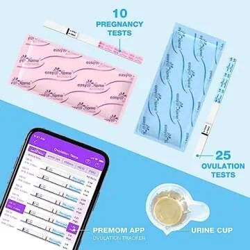 Easy@Home Ovulation & Pregnancy Test Strips Kit: 25 Ovulation Tests 10 Pregnancy Tests & 35 Large Urine Cups - Powered by Premom Ovulation APP | 25LH + 10HCG + 35 Urine Cups