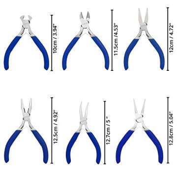 Kurtzy Mini Jewelry Plier Tool Kit Set with Soft Grip Handles (6 Pack) - Precision Wire & End Cutters, Round, Flat, Chain & Linesman Nose Pliers - Tools For Crafts, Beading, Electrical & Electronics