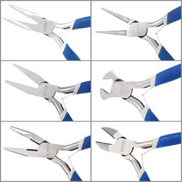 Kurtzy Mini Jewelry Plier Tool Kit Set with Soft Grip Handles (6 Pack) - Precision Wire & End Cutters, Round, Flat, Chain & Linesman Nose Pliers - Tools For Crafts, Beading, Electrical & Electronics