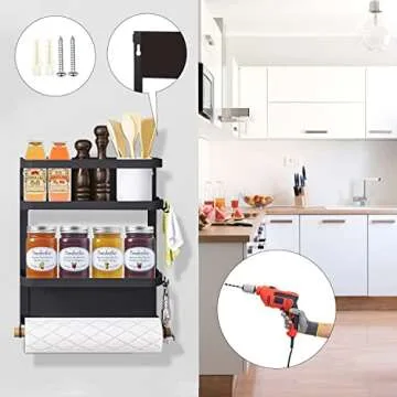 Dr.BeTree Magnetic Spice Rack for Refrigerator,Magnetic Paper Towel Holder for fridge Magnetic Shelf Magnetic Shelves Fridge Magnet Organizer Spice Rack Kitchen Organization Kitchen Storage