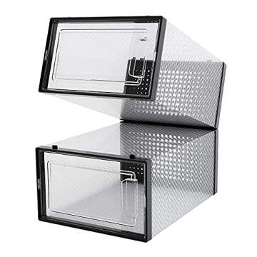 12 Pack Shoe Boxes Clear Plastic Stackable,Shoe Storage Containers with Lids for Boots Sneaker Shoe Organizer Bins,Easy to Assemble & Waterproof Shoe Storage Cubes for Mens Women Kids Shoes