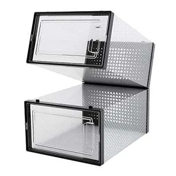 12 Pack Shoe Boxes Clear Plastic Stackable,Shoe Storage Containers with Lids for Boots Sneaker Shoe Organizer Bins,Easy to Assemble & Waterproof Shoe Storage Cubes for Mens Women Kids Shoes