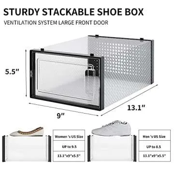 12 Pack Shoe Boxes Clear Plastic Stackable,Shoe Storage Containers with Lids for Boots Sneaker Shoe Organizer Bins,Easy to Assemble & Waterproof Shoe Storage Cubes for Mens Women Kids Shoes