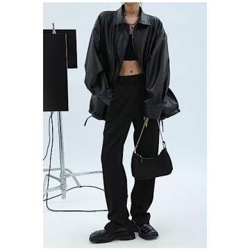 Sumleno Women Faux Leather Blazer Vintage Lapel Boyfriend PU Jacket Long Sleeve Button Down Coat Streetwear (A,M)
