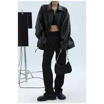 Sumleno Women Faux Leather Blazer Vintage Lapel Boyfriend PU Jacket Long Sleeve Button Down Coat Streetwear (A,M)