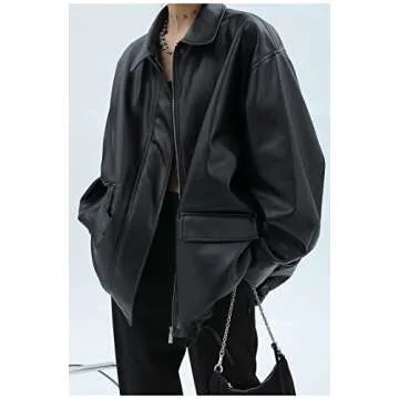 Sumleno Women Faux Leather Blazer Vintage Lapel Boyfriend PU Jacket Long Sleeve Button Down Coat Streetwear (A,M)
