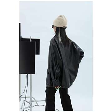 Sumleno Women Faux Leather Blazer Vintage Lapel Boyfriend PU Jacket Long Sleeve Button Down Coat Streetwear (A,M)