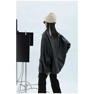 Sumleno Women Faux Leather Blazer Vintage Lapel Boyfriend PU Jacket Long Sleeve Button Down Coat Streetwear (A,M)