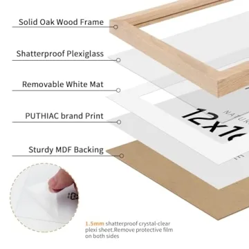 Puthiac 12x16 Oak Wood Frame for Photos & Art