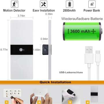 Motion Sensor Night Lights Rechargeable Sensor Night Light Magnetic LED Wall Lights, Motion Activated Night Light, Soft Warm White 3000K for Hallway, Stair, Corridor, Kitchen, Living Room, 2 Pack