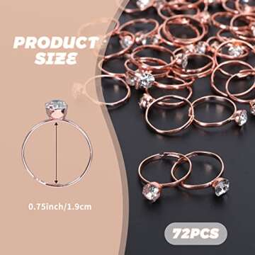 Whaline 72Pcs Diamond Rings, Adjustable Engagement Rings Rose Gold Wedding Decorations for Wedding T...
