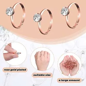 Whaline 72Pcs Diamond Rings, Adjustable Engagement Rings Rose Gold Wedding Decorations for Wedding Table Decorations, Bridal Shower Game and Party Favors