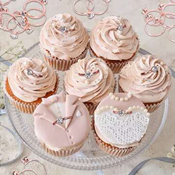 Whaline 72Pcs Diamond Rings, Adjustable Engagement Rings Rose Gold Wedding Decorations for Wedding Table Decorations, Bridal Shower Game and Party Favors