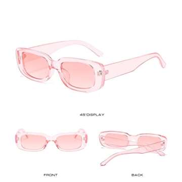 PEGH Rectangle Sunglasses for Women Men Retro 90s Trendy Oval Lenses Sun Glasses Narrow Frame Shades UV400 Protection Pink PH2225
