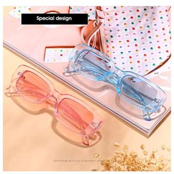 PEGH Rectangle Sunglasses for Women Men Retro 90s Trendy Oval Lenses Sun Glasses Narrow Frame Shades UV400 Protection Pink PH2225