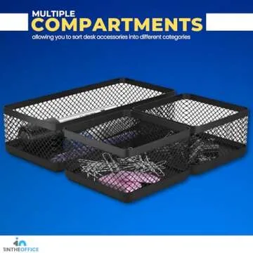 1InTheOffice Desk Baskets and Organizers Tray, Black Mesh Tray, Black Wire Mesh, 3-Compartment Stackable