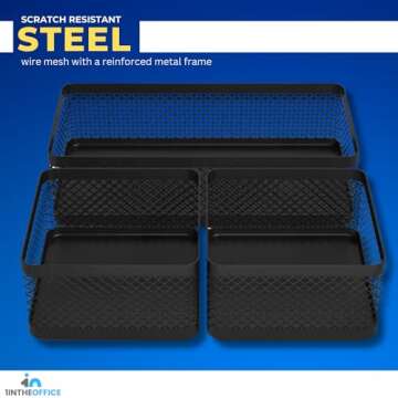 1InTheOffice Desk Baskets and Organizers Tray, Black Mesh Tray, Black Wire Mesh, 3-Compartment Stackable