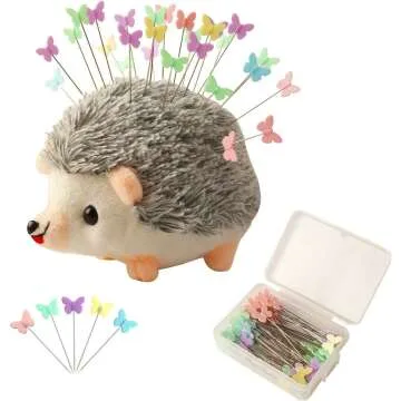 Hedgehog Pin Cushion with 100 Butterfly Pins for Sewing