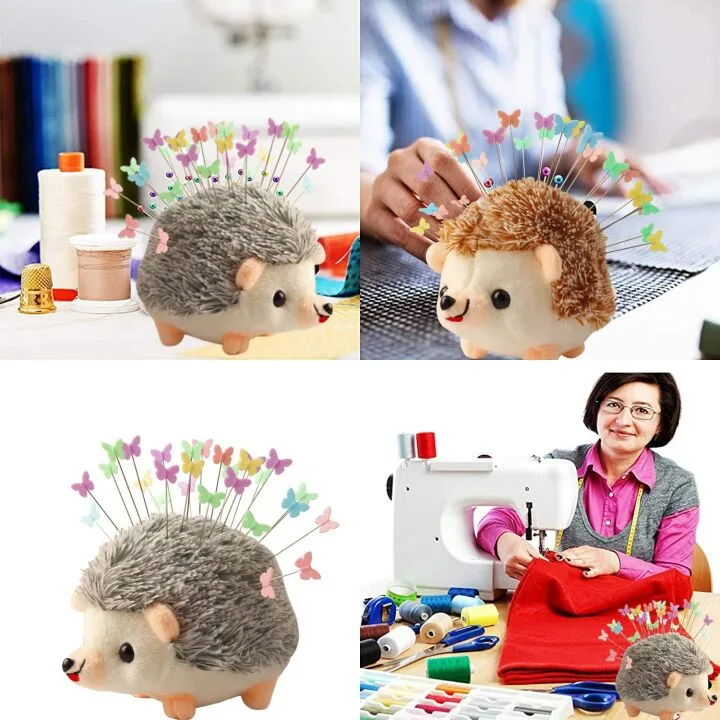 Hedgehog Pin Cushion with 100 Butterfly Pins for Sewing