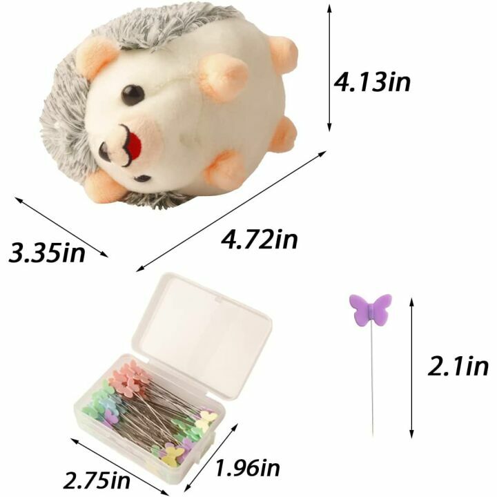 Hedgehog Pin Cushion with 100 Butterfly Pins for Sewing