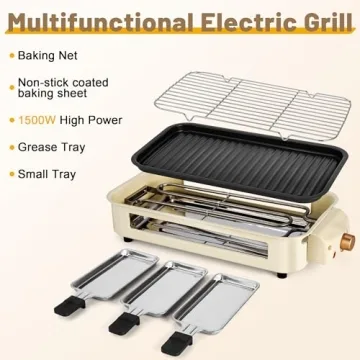 Pukomc Electric Indoor Grill - 2-in-1 Smokeless 1500W