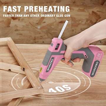 Stylish WORKPRO Pink Cordless Hot Melt Glue Gun for Crafts