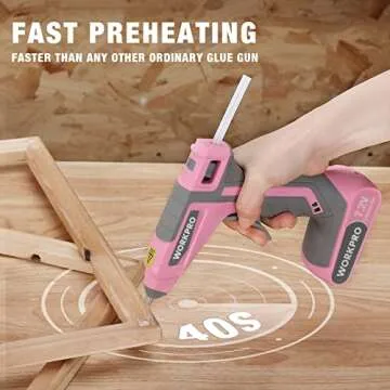 Stylish WORKPRO Pink Cordless Hot Melt Glue Gun for Crafts