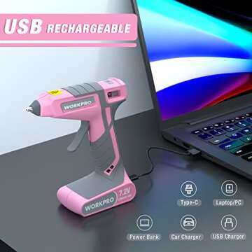 Stylish WORKPRO Pink Cordless Hot Melt Glue Gun for Crafts