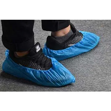 Dssiy 100 Pack Disposable Hygienic Boot & Shoe Covers 100 pack(50 Pairs)|Waterproof Slip Resistant Non-Slip, Durable for Construction, Workplace, Indoor Carpet Floor Protection,One Size Fits Most Blue