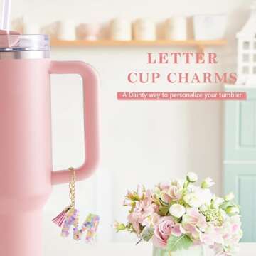Letter Charm Accessories for Stanley Cup 1 PCS Cute Initial Keychain Handle Charm for Stanley Tumble...