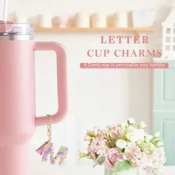 Letter Charm Accessories for Stanley Cup 1 PCS Cute Initial Keychain Handle Charm for Stanley Tumble...