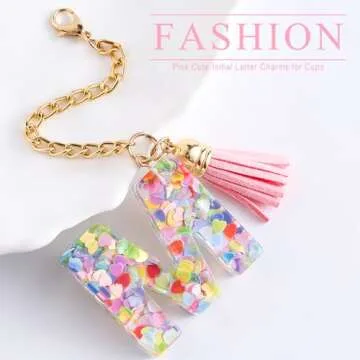 Letter Charm Accessories for Stanley Cup 1 PCS Cute Initial Keychain Handle Charm for Stanley Tumbler for Women Pink Letter M