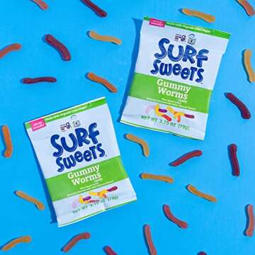 Surf Sweets Gummy Worms, Made with Organic Cane Sugar and Organic Fruit Juice, Gluten Free, Nut-Free, Vegetarian and No Artificial Colors or Flavors, 2.75 oz (Pack of 12)