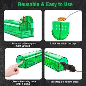 4 Pcs Humane Mouse Traps No Kill, Live Mouse Trap, Reusable Mice Trap Catch for House & Outdoors