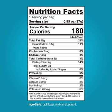 Keto Chips Low Carb Cauliflower Bites - 5g net carbs Cauliflower Chips Healthy Snacks for Kids and Adults (Sea Salt) Low Sugar Snacks Gluten free Vegan Paleo Atkins Food No Sugar Added Snack (4 Packs)