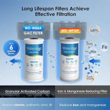 Waterdrop Whole House Water Filter System, Reduce Iron & Manganese, with Carbon and Sediment Filters, 5-Stage Filtration, Reduce Iron, Lead, Chlorine, Odor, 2-Stage WD-WHF21-FG, 1" Inlet/Outlet