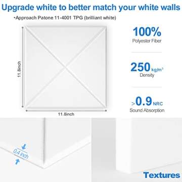Sonicism 12 Pack X-Lined Acoustic Panels with Self-Adhesive, 12"X 12"X 0.4" Sound Proof Foam Panels, Decorative Soundproof Wall Panels, Sound Absorbing Tile for Home & Offices, White