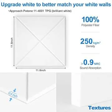 Sonicism 12 Pack X-Lined Acoustic Panels with Self-Adhesive, 12"X 12"X 0.4" Sound Proof Foam Panels, Decorative Soundproof Wall Panels, Sound Absorbing Tile for Home & Offices, White